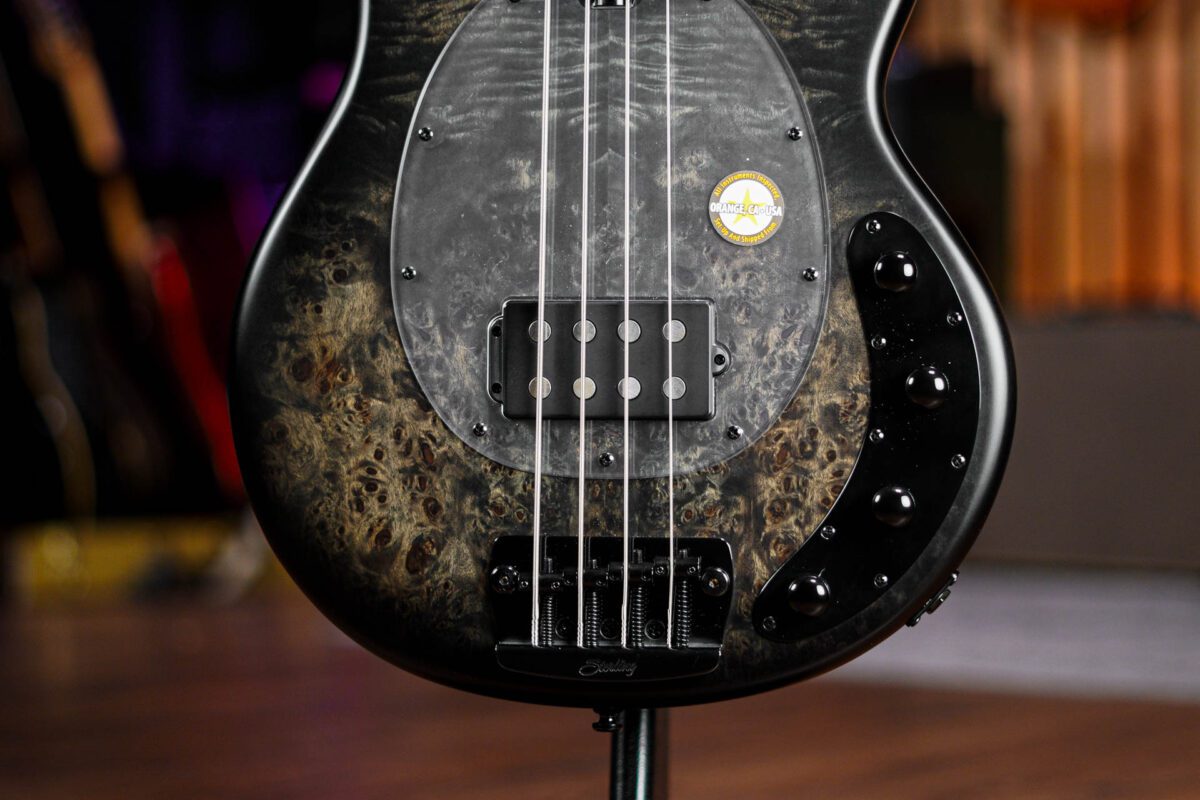 Sterling by Music Man Stingray Ray34 in Poplar Burl Trans Black - Image 3